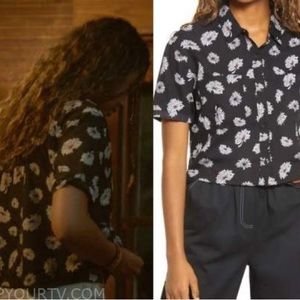 Kiara OBX S2 Vans Valet Daisy Print Short Sleeve Button-up Shirt In Black